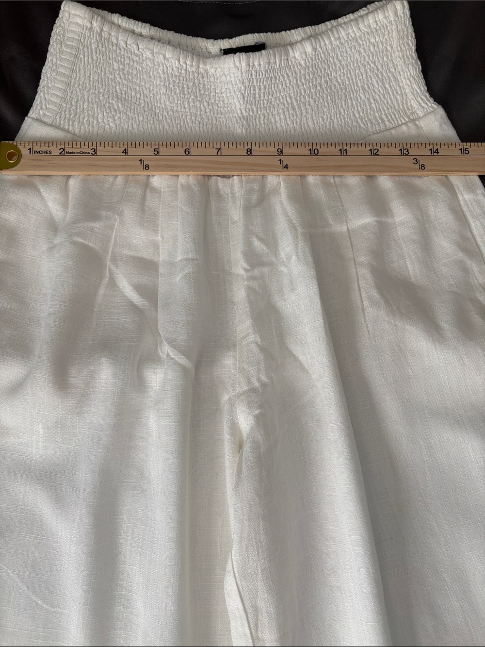 NWOT Aakaa Linen Blend Lined White Palazzo Smocked Waist Pull on Pants SZ S - Picture 6 of 9